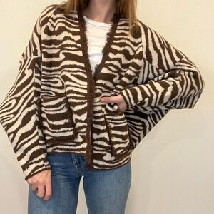 Anthropologie Brown and White striped Cardigan